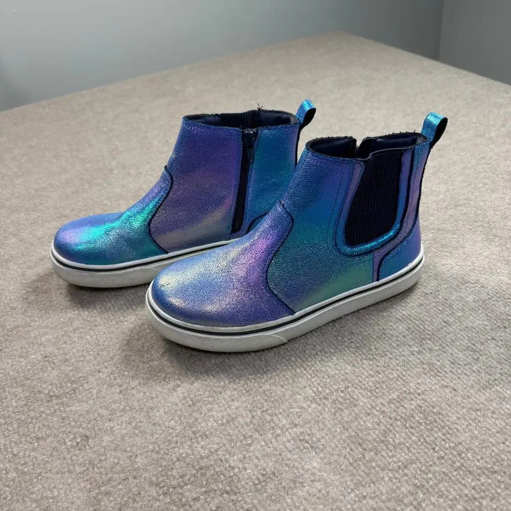 Lands' End Kids Iridescent Blue Purple Chelsea Sneaker Boots - Size 4M - Picture 1 of 6